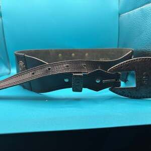Vintage Ginnie Johansen Black Leather Waist Belt with Brass Hardware